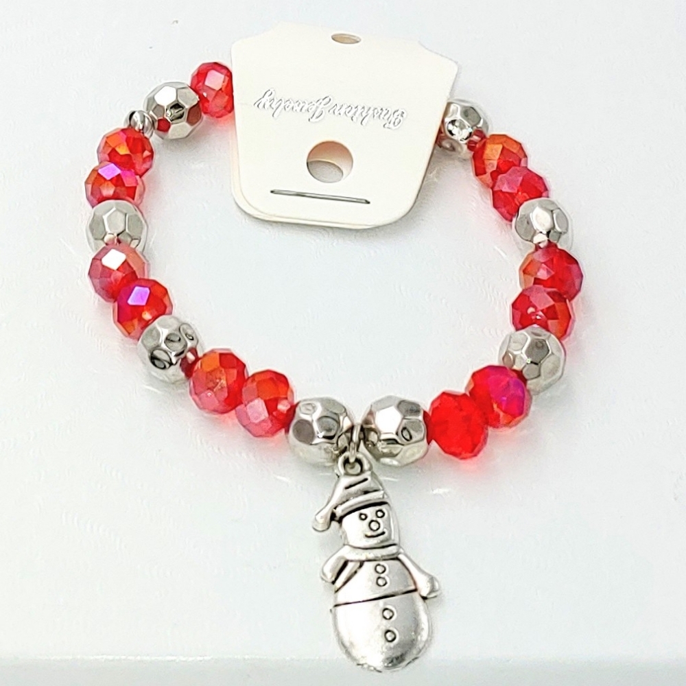 261C90. Red & Silver Bracelet & Snowflake Charm